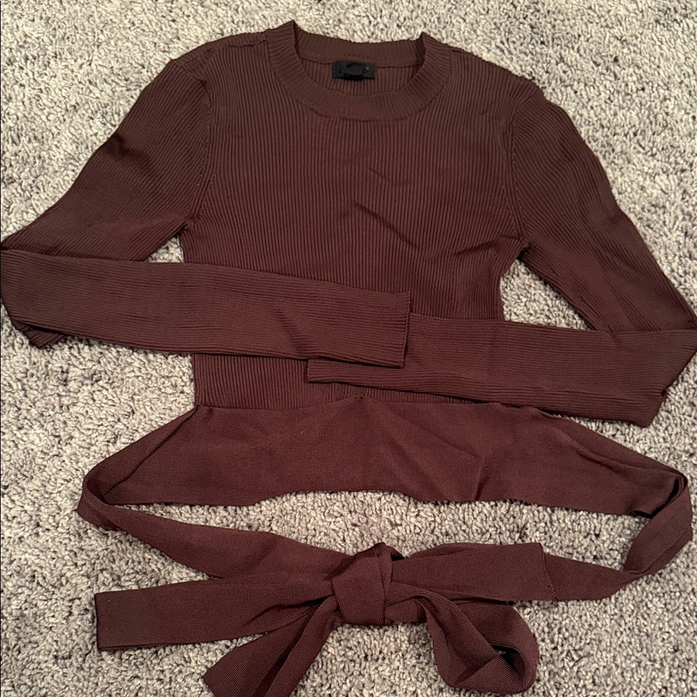 NBD Chocolate Brown Crop Ribbed Sweater